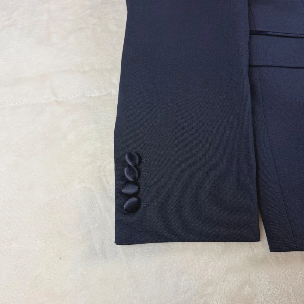 ASOS Tuxedo Blazer Mens 40 Navy Blue Satin Peak Lapel Formal Jacket Prom Wedding